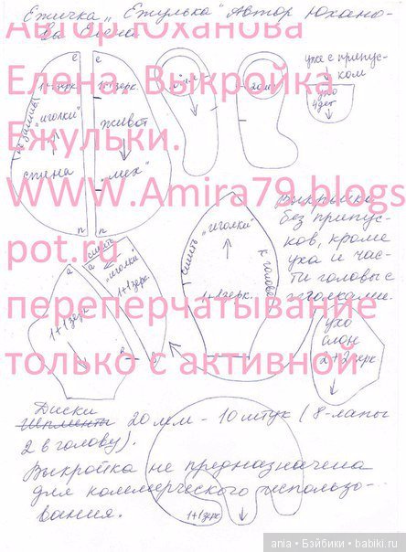 Ежики, выкройка игрушки Юхановой Елены