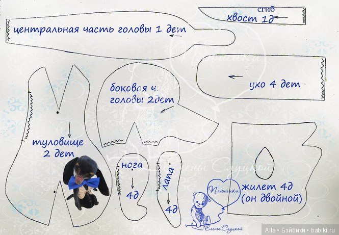 Такса, выкройка игрушки Елены Слуцкой