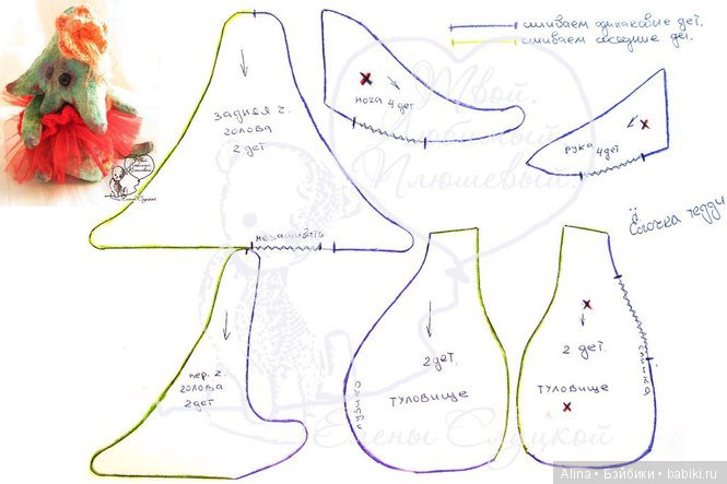 Ёлочка тедди, выкройка игрушки Елены Слуцкой