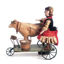 Механические антикварные  игрушки, приходят в действие от вращения колёс