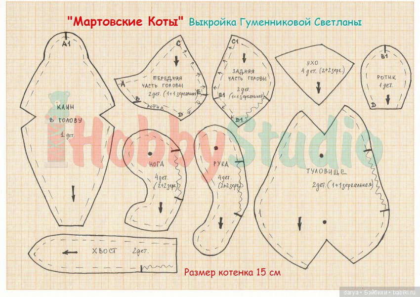 Выкройка авторской игрушки - котенок от автора Светланы Гуменниковой (фото 2)