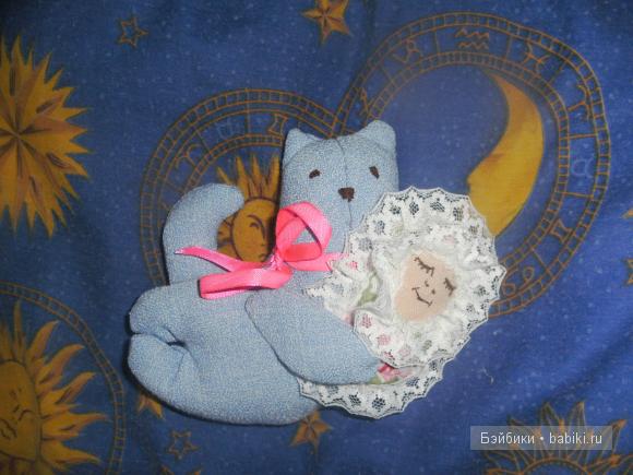 тильдовский летающий кот с маленькой лялей