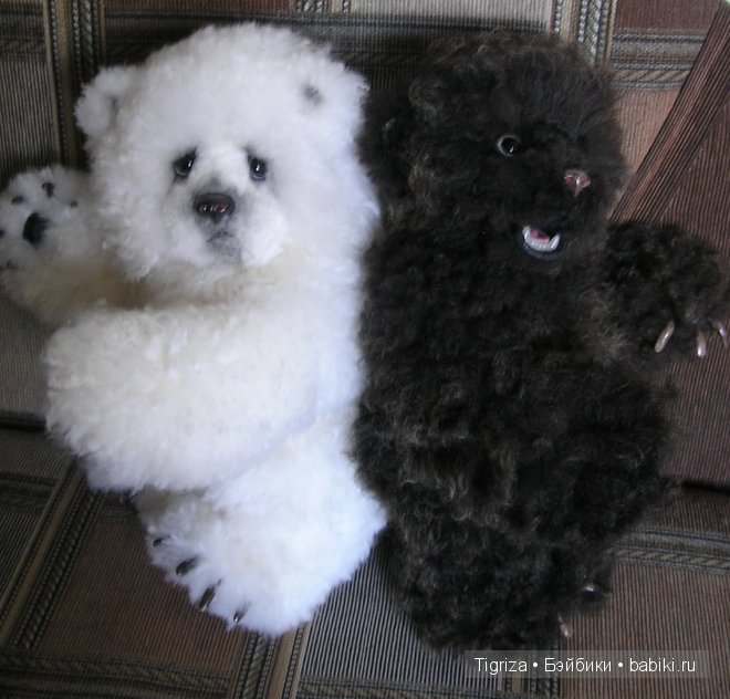 Разномастная двойня. Мишки из натурального меха