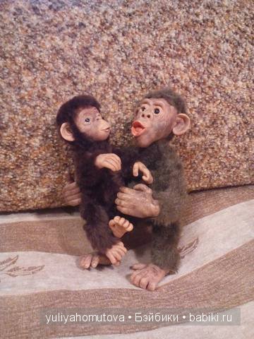 Юный Шишок и обезьянки. Авторские куклы ручной работы