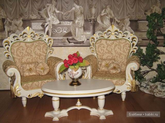 Эксклюзивная кукольная мебель - кресла и столик,нашей авторской работы