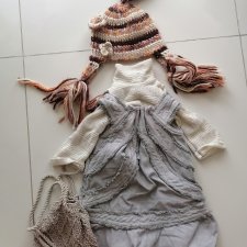 Оригинальная одежда от Zawieruszynski. Комплект водолазка,сарафан,шляпа,сумка.На рост 60-80см Оригинальная одежда от Zawieruszynski. Комплект водолазка,сарафан,шляпа,сумка.На рост 60-80см