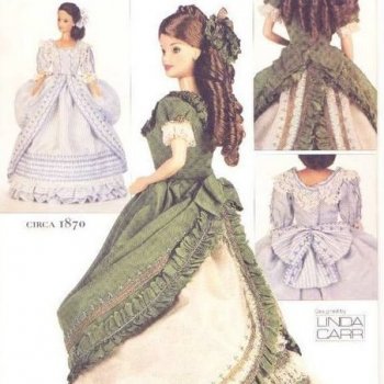 Платье в старинном стиле для кукол Барби и подобных им. Выкройка