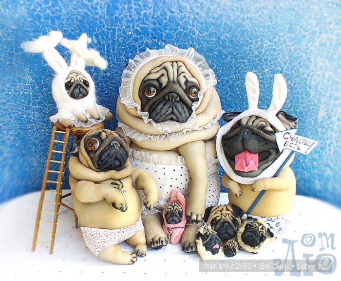 Мопсики от Лю — Куклы из капрона и чулочной техники: авторские игрушки