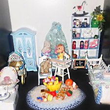 Нежная кукольная комнатка  - обстановка со всеми жителями и аксессуарами