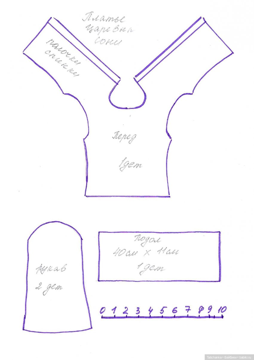 Выкройка простого платьица для Милы АСКИМ ростом 30 см (фото 3)