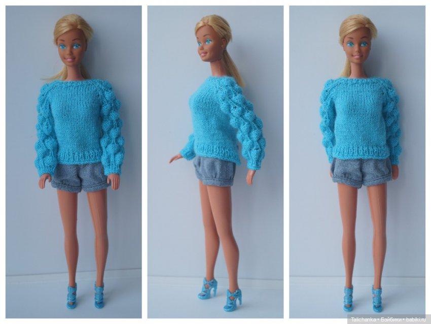 Свитера для Барби. Осваиваю микровязание - платье из швейных ниток (фото 4)