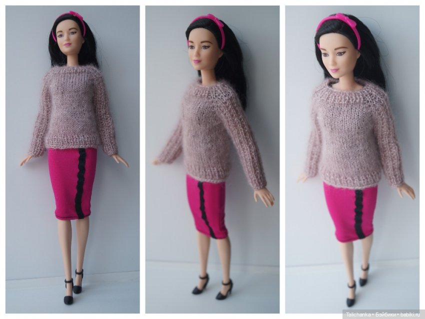 Свитера для Барби. Осваиваю микровязание - платье из швейных ниток (фото 5)
