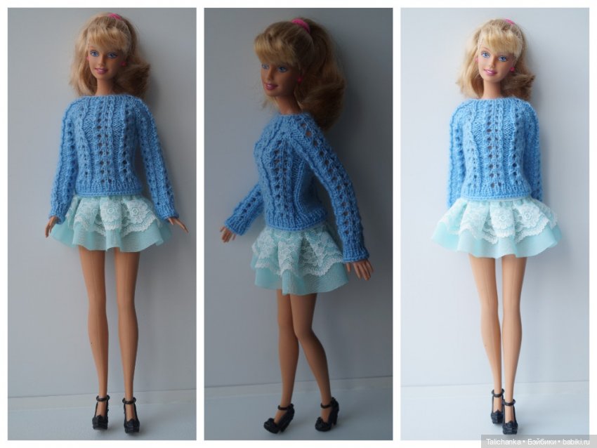 Свитера для Барби. Осваиваю микровязание - платье из швейных ниток (фото 6)