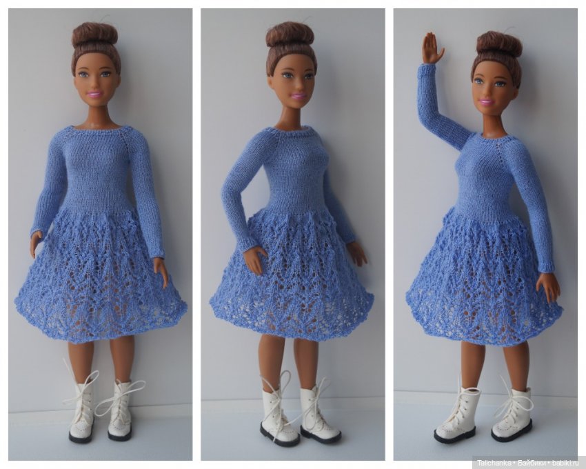 Свитера для Барби. Осваиваю микровязание - платье из швейных ниток