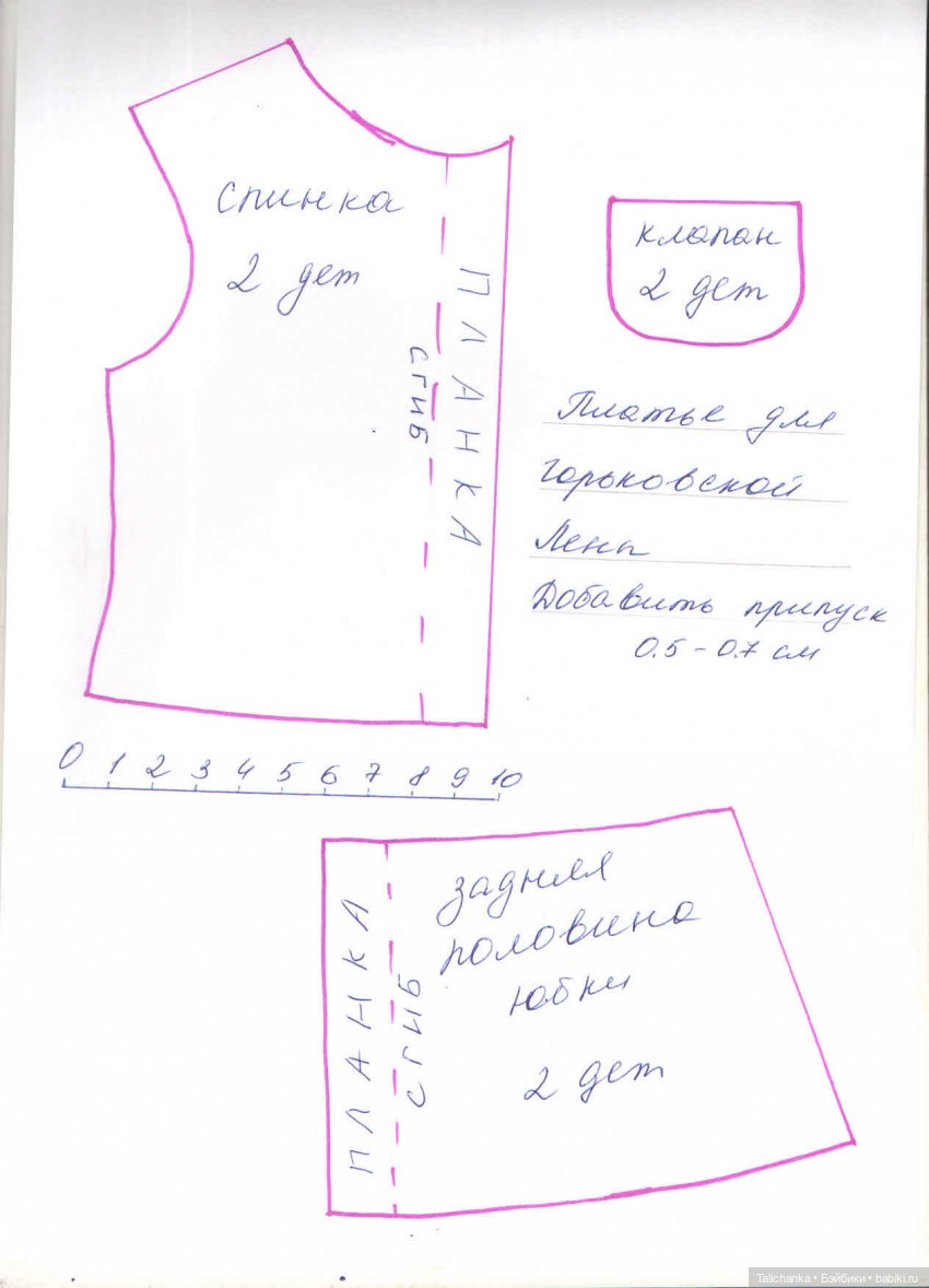 Выкройка платья горьковской или минской куклы ростом 52-54 см