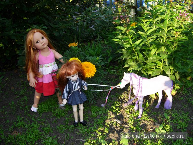 Как Стефания подружилась с маленькой садовой феечкой.Кукла Ханна на прогулке 2012 Gotz Hanna and her dog