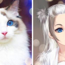 Как выглядели бы кошки, будь они девушками из аниме