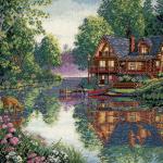 Процесс вышивания картины "Заповедная избушка" от Dimensions