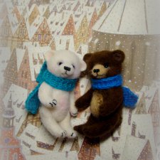 Осенние медвежата. Авторские игрушки валянием из шерсти Ольги Чернухо