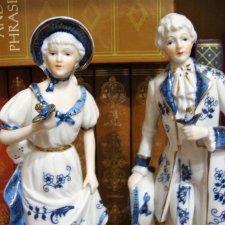 Красивые винтажные парные статуэтки из глазированного фарфора, England