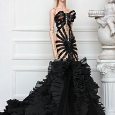 NIGEL CHIA Black Stripe Mermaid Gown (чёрное дизайнерское платье силуэта "русалка") OOAK