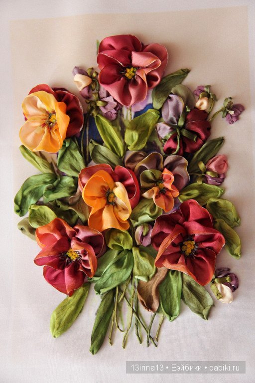 Вышивание картин шёлковыми лентами (3часть)