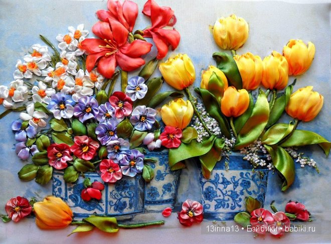 Вновь красивые работы! Вышивание картин шёлковыми лентами