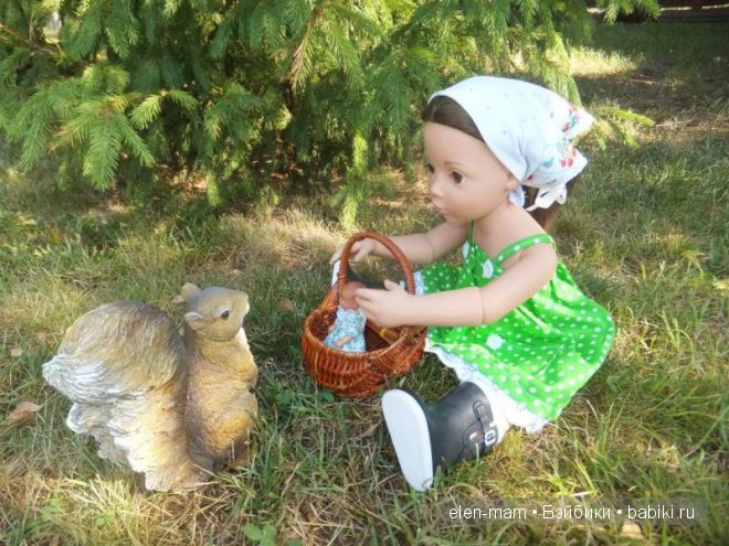 Кира, белка, корзинка, пупсик