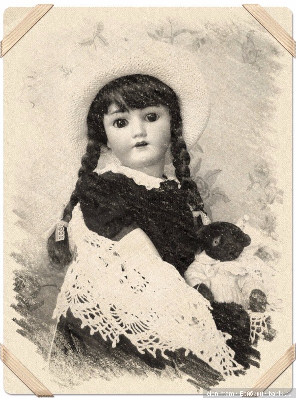 Рисунок, в шляпке, чёрное платье, крупный план