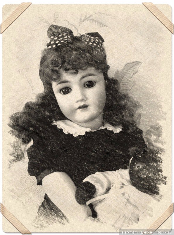 Рисунок, чёрное платье, бантик в волосах, кудряшки