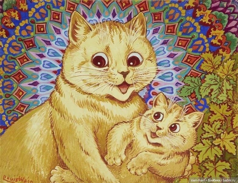 бежевая кошечка с котёнком, узор бежевая кошечка с котёнком, узор