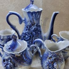 Небесно-голубой сервиз в перламутре