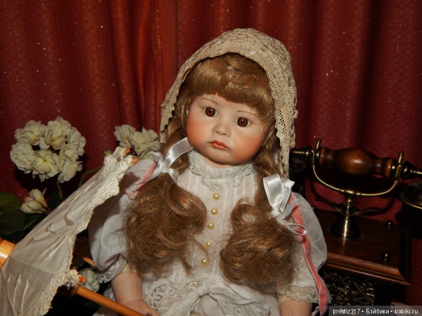 Фарфоровая кукла - Чудесная румяная девочка, клеймо, натуральный парик ...