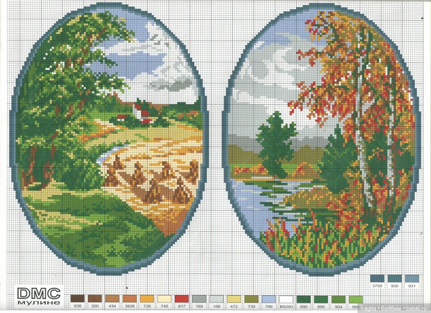 Пейзажи для вышивальщиц — Схемы вышивки крестом: фото узоров