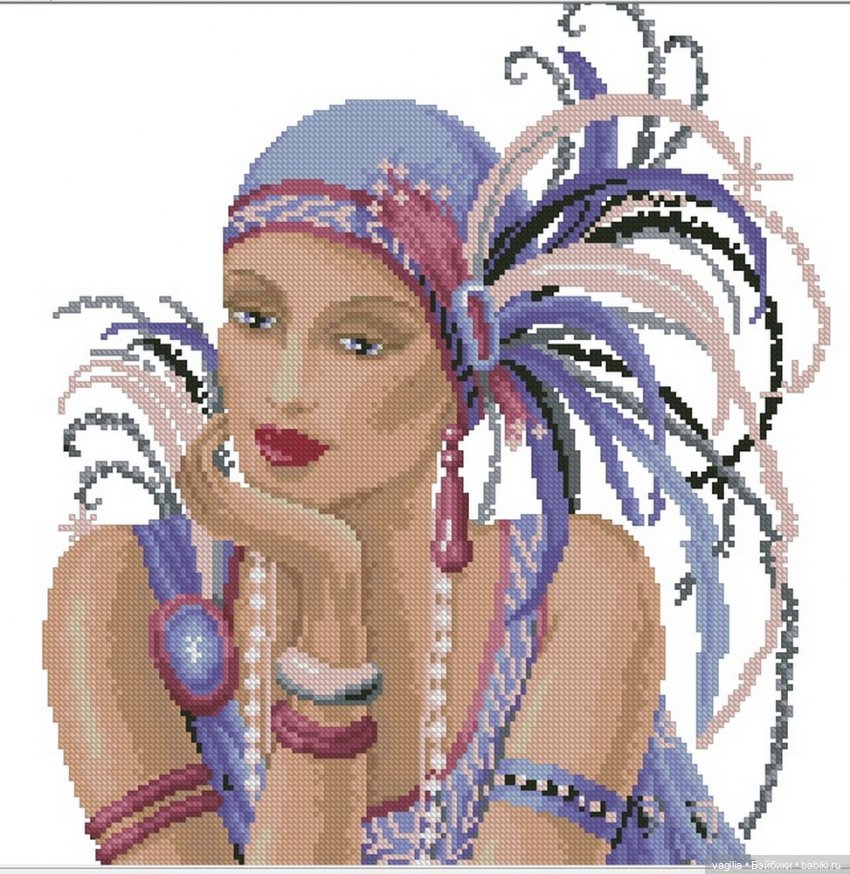 И ещё девушки и дамы — Схемы вышивки крестом: фото узоров (фото 6)