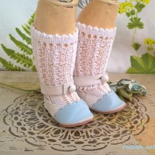 Антикварная кукла - Туфли для антикварной куклы бело-голубые 7 см ...
