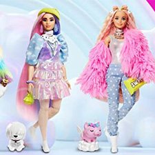Barbie Extra Shimmer Argent – Cheveux Violets, Chien Labrador, 2020, Boîte