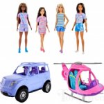 2023 Barbie SUV Car, Helicopter Playset & Doll 4-Pack (HJY89)