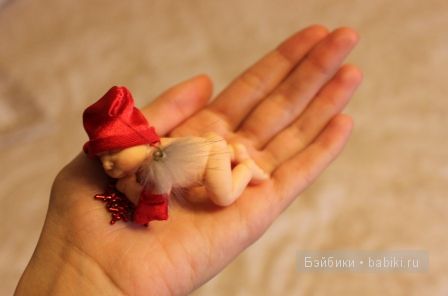 Ирина Мекко, Fimo puppen, малыш из пластики, малыш на апельсине, санта клаус, новогодний сувенир, спящий малыш Ирина Мекко, Fimo puppen, малыш из пластики, малыш на апельсине, санта клаус, новогодний сувенир, спящий малыш
