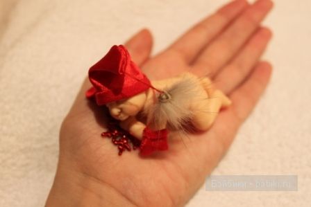 Ирина Мекко, Fimo puppen, малыш из пластики, малыш на апельсине, санта клаус, новогодний сувенир, спящий малыш Ирина Мекко, Fimo puppen, малыш из пластики, малыш на апельсине, санта клаус, новогодний сувенир, спящий малыш