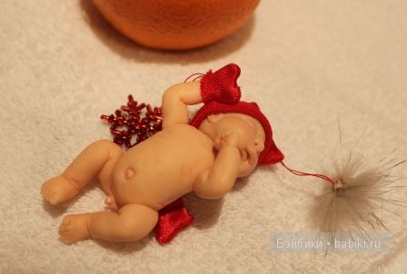 Ирина Мекко, Fimo puppen, малыш из пластики, малыш на апельсине, санта клаус, новогодний сувенир, спящий малыш Ирина Мекко, Fimo puppen, малыш из пластики, малыш на апельсине, санта клаус, новогодний сувенир, спящий малыш