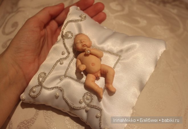 Авторская кукла Ирины Мекко, спящий малыш, жемчужина, Fimo Puppen