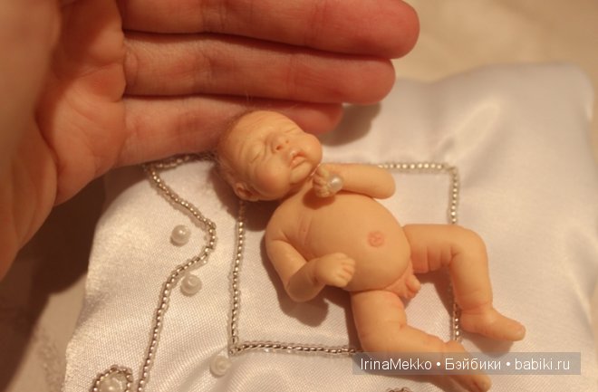 Авторская кукла Ирины Мекко, спящий малыш, жемчужина, Fimo Puppen