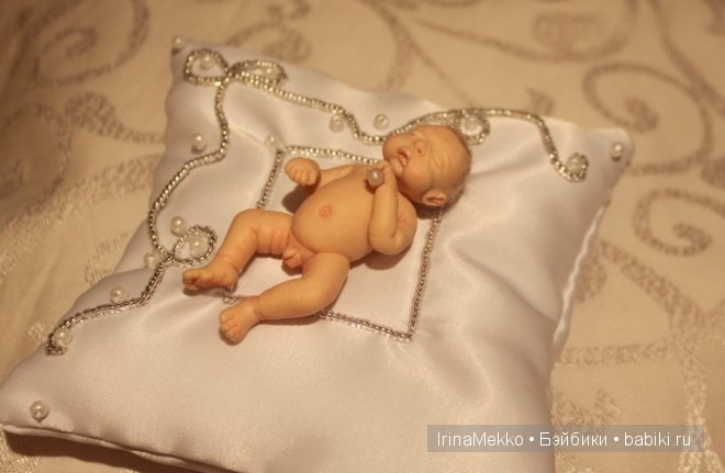 Авторская кукла Ирины Мекко, спящий малыш, жемчужина, Fimo Puppen
