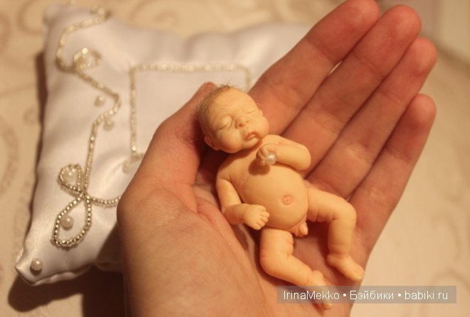 Авторская кукла Ирины Мекко, спящий малыш, жемчужина, Fimo Puppen