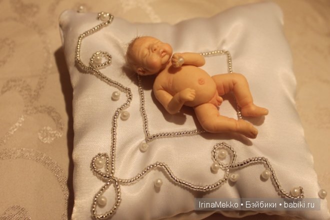 Авторская кукла Ирины Мекко, спящий малыш, жемчужина, Fimo Puppen