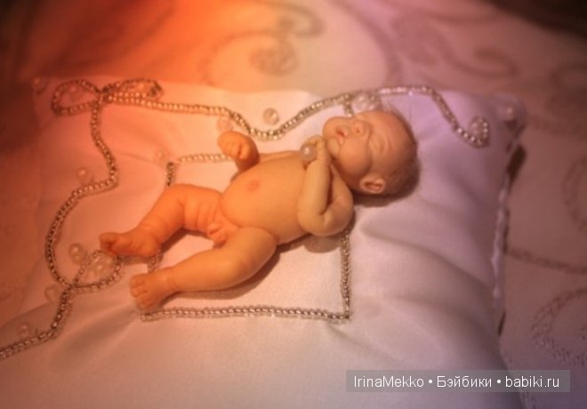Авторская кукла Ирины Мекко, спящий малыш, жемчужина, Fimo Puppen