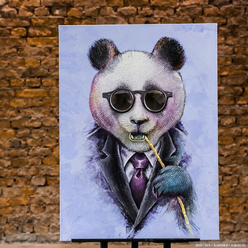 "Босс-панда".Фактурная картина. Холст. Акрил.