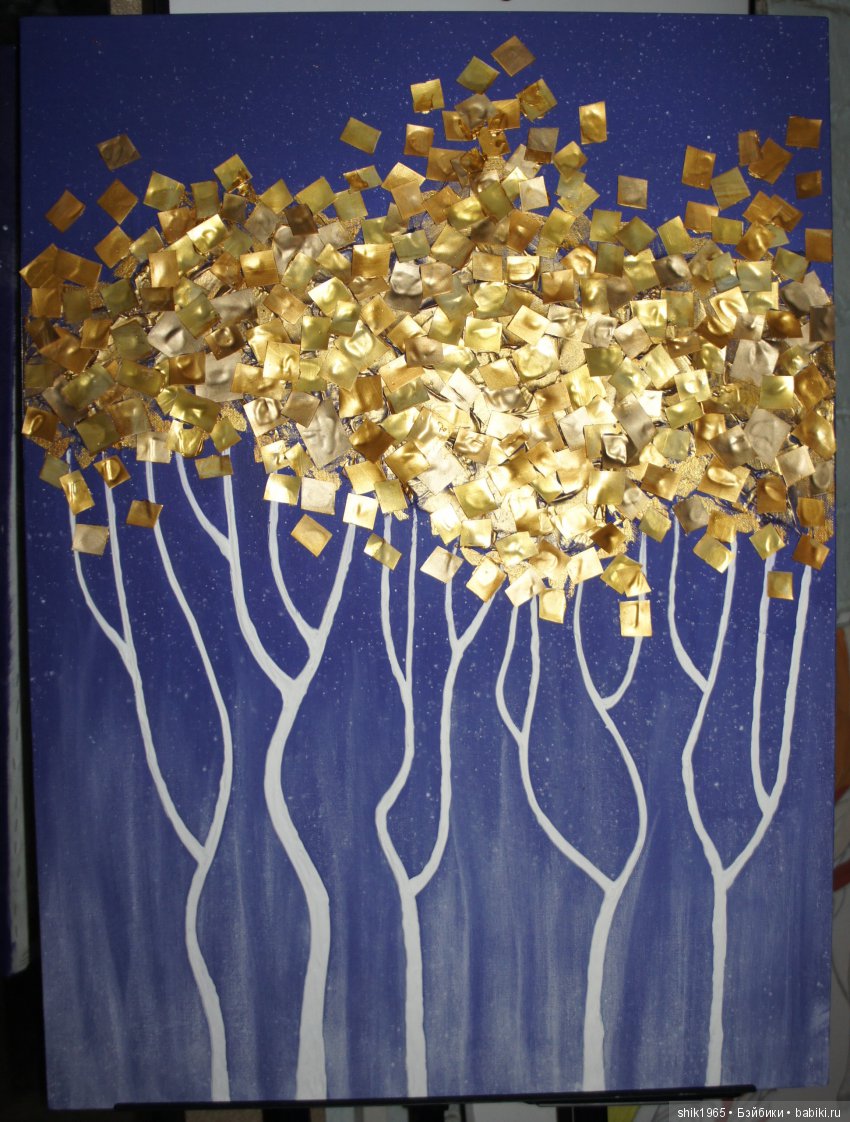 "Золотые деревья". Фактурная картина. Холст. Акрил.