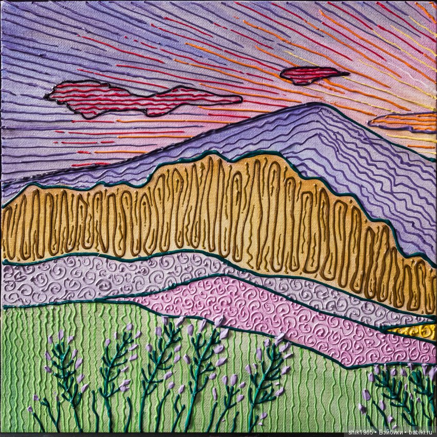 Фрагмент картины "Триптих Закат". Фактурная картина. Холст. Акрил.